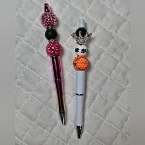 Handmade Custom Hand Beaded Pen Glittery Princess Pink and Black Pen NEW